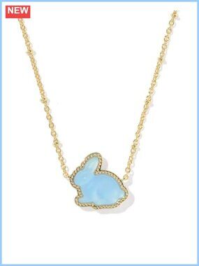 Gold Plated Brass Bunny Pendant Necklace on Satellite Chain, Fashion Jewelry